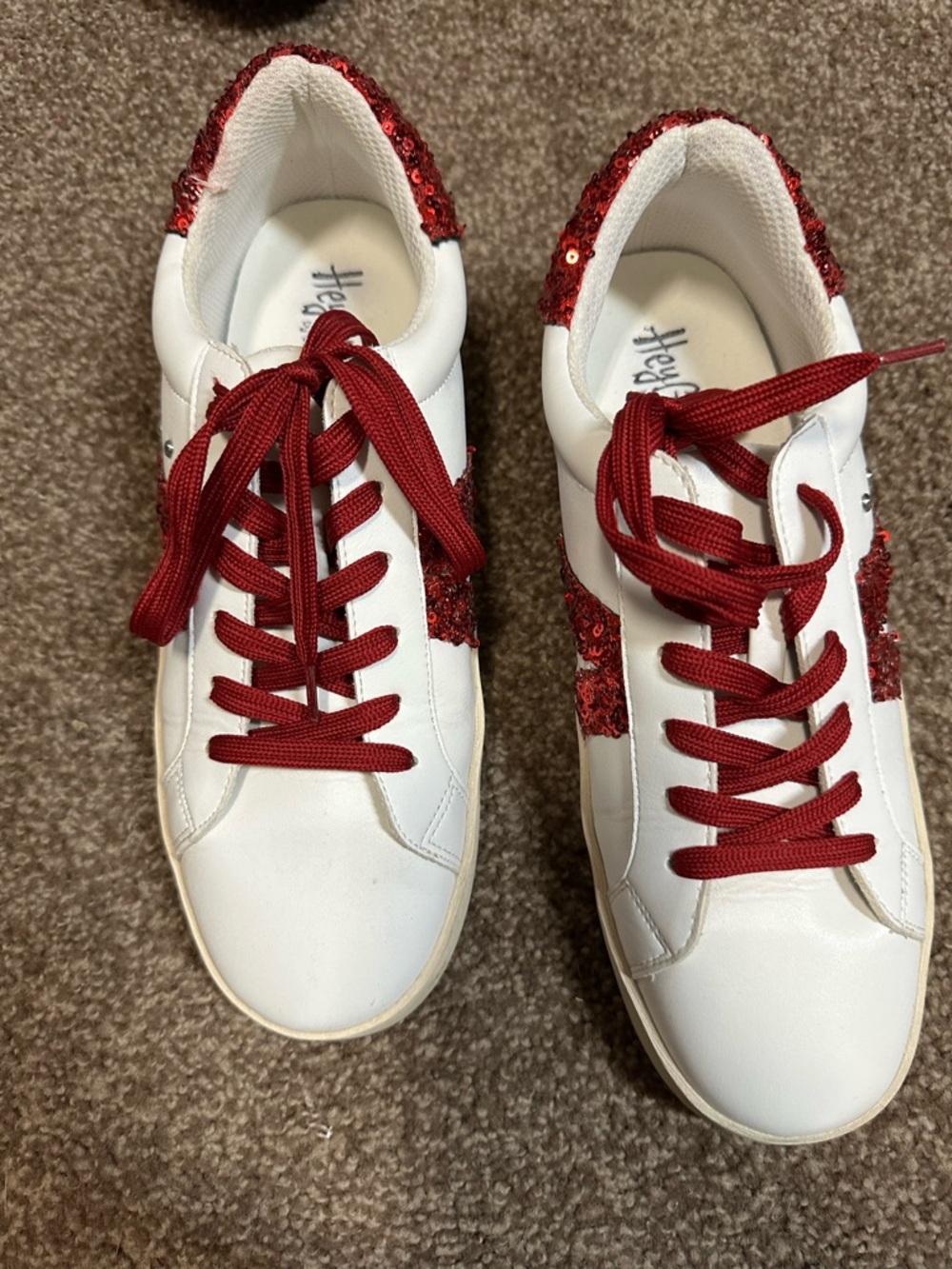 Corkys White Sneakers with Red Sequin Star and Red Laces
